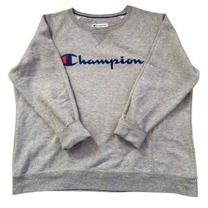 Champion Gray Crewneck Sweatshirt‎ Script Logo Womens 1X Pullover